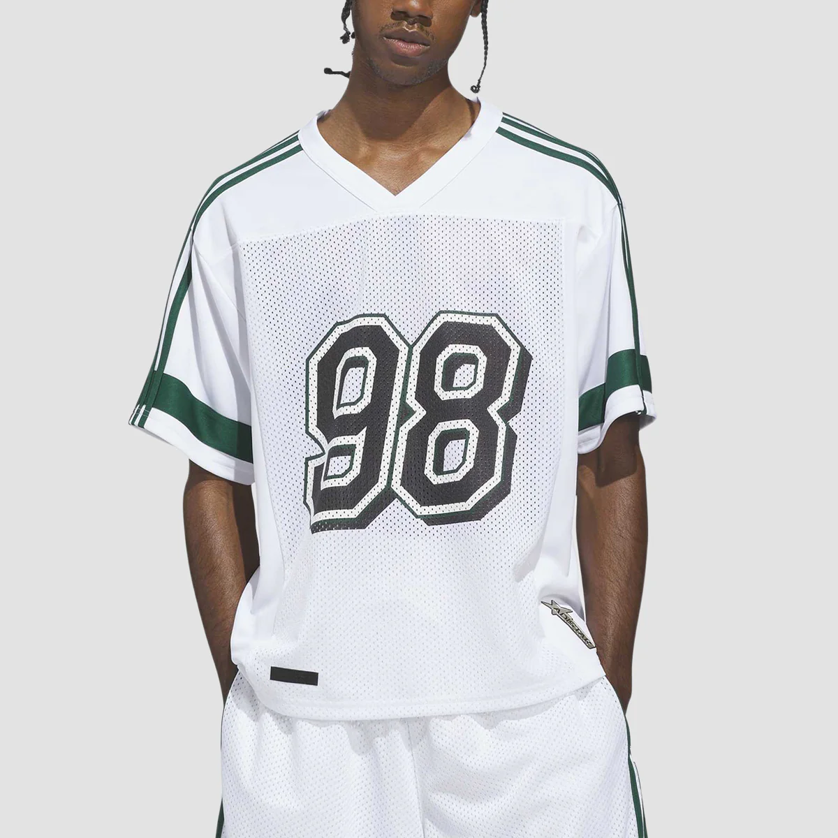 adidas Skateboarding X Tyshawn Football Jersey T-Shirt White/Ice Gold Met./Collegiate Green