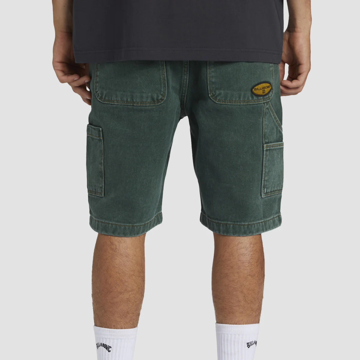 Billabong Bad Dog Workwear Denim Shorts Green Overdye - Image 2