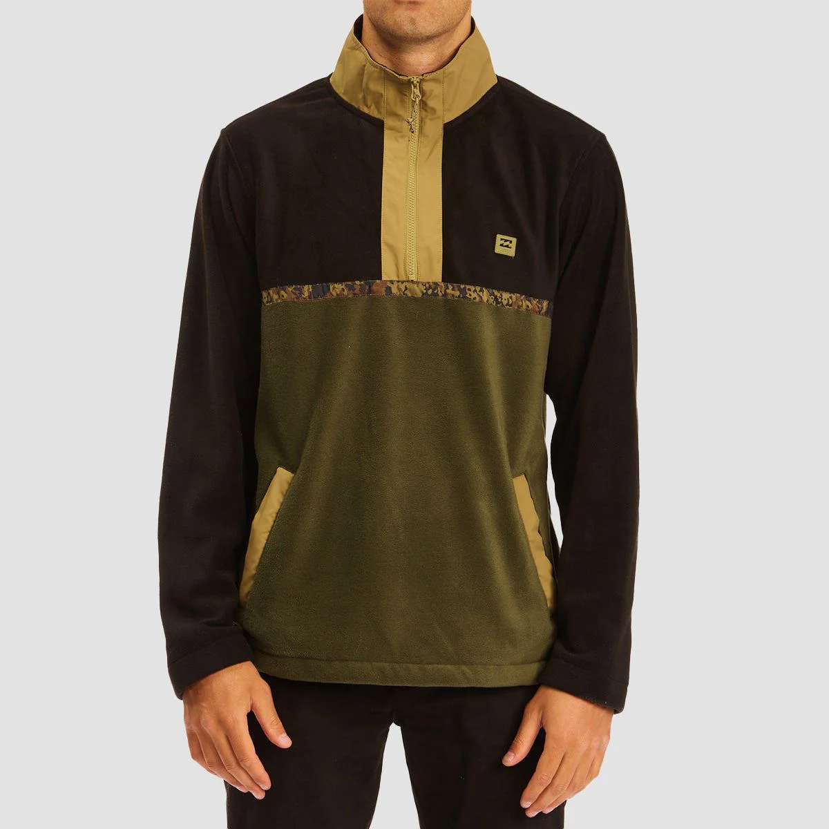 Billabong Boundary Half Zip Mock Neck Lite Fleece Dark Olive