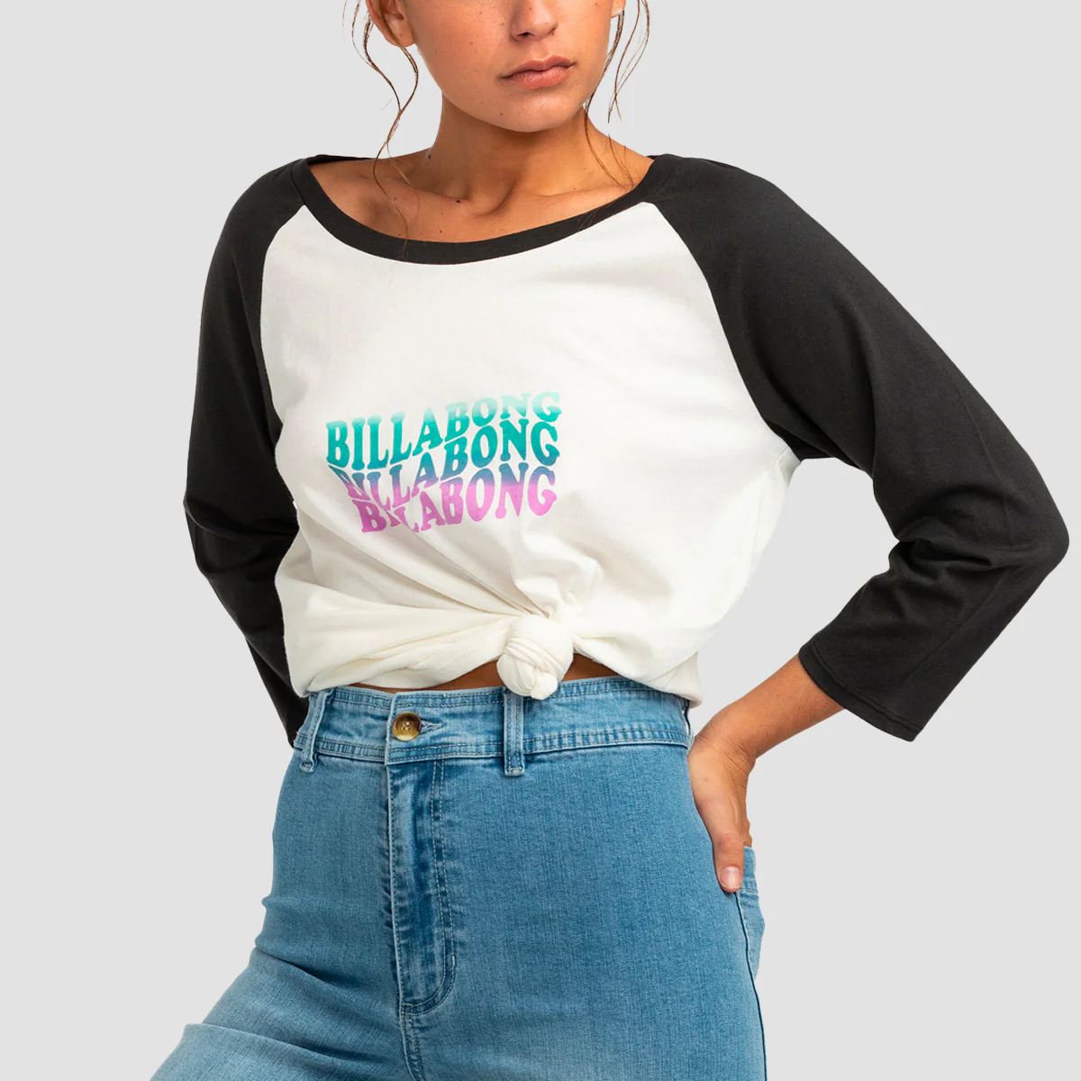 Billabong Eye Sea Sky 3/4 Sleeve Raglan T-Shirt Salt Crystal - Womens - Image 2