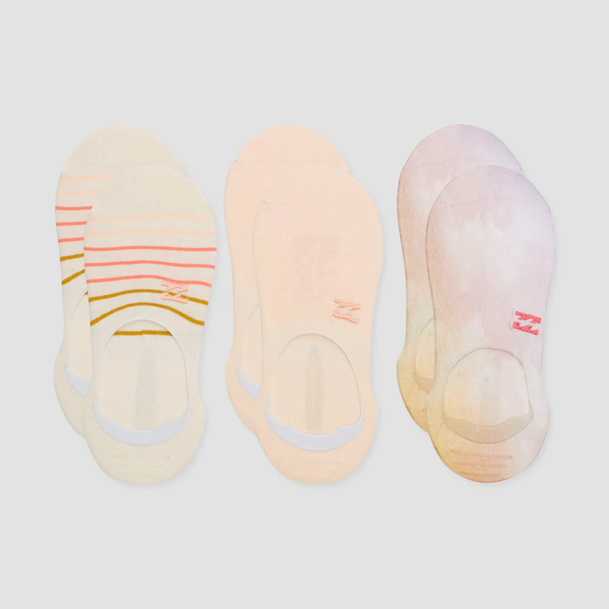 Billabong Safari Nights No Show Socks 3 Pack Pink - Womens