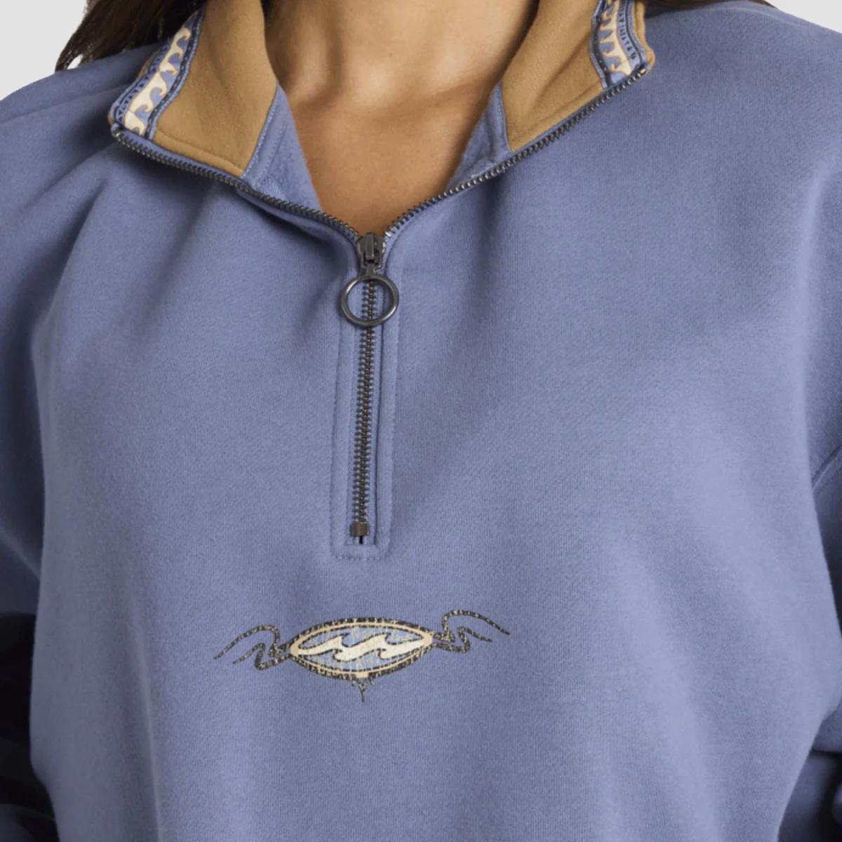 Billabong Wave Break Half Zip Sweatshirt Stone Blue - Womens - Image 3