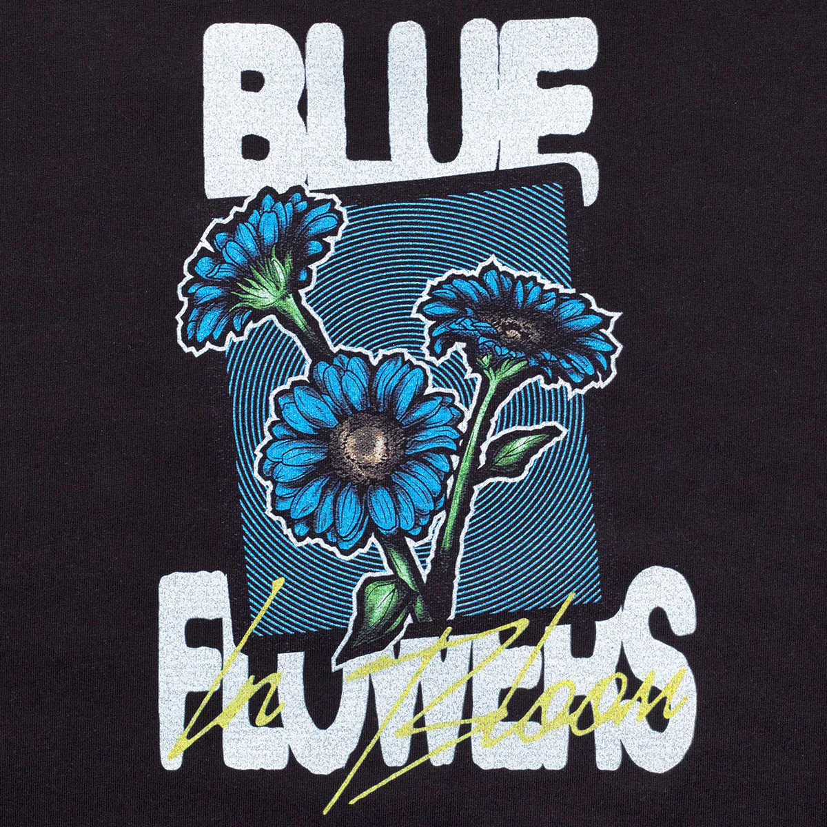 Blue Flowers In Bloom T-Shirt Black - Image 5