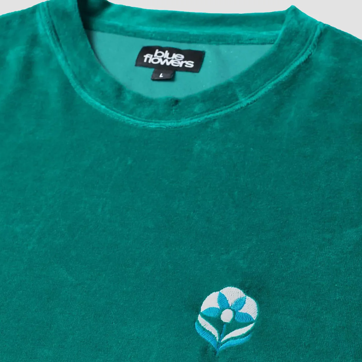 Blue Flowers Velour T-Shirt Dark Teal - Image 2