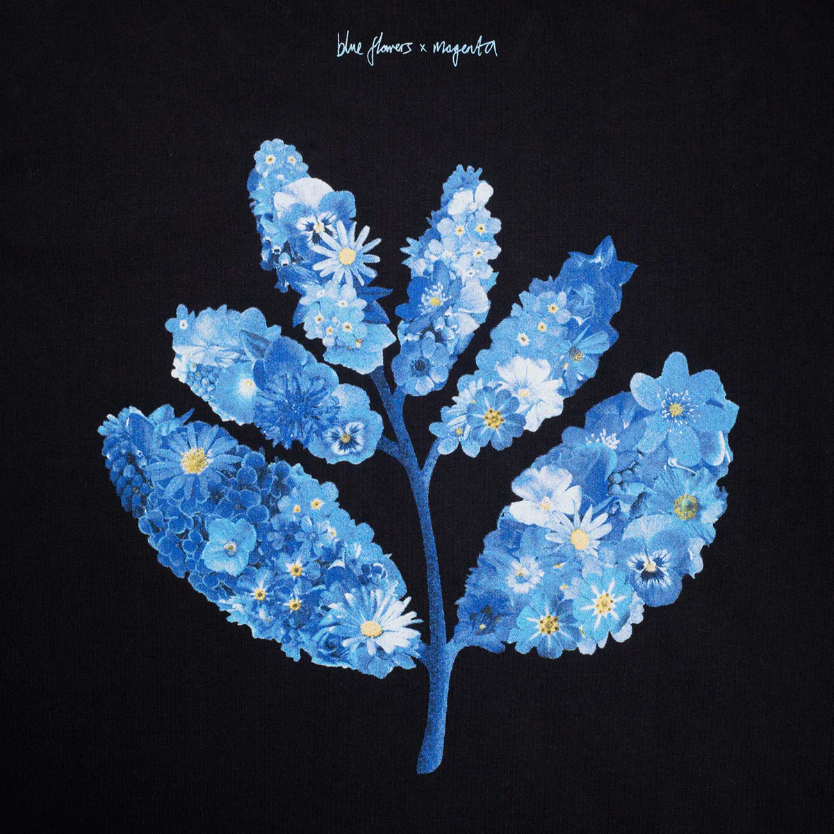 Blue Flowers x Magenta T-Shirt Black - Image 4