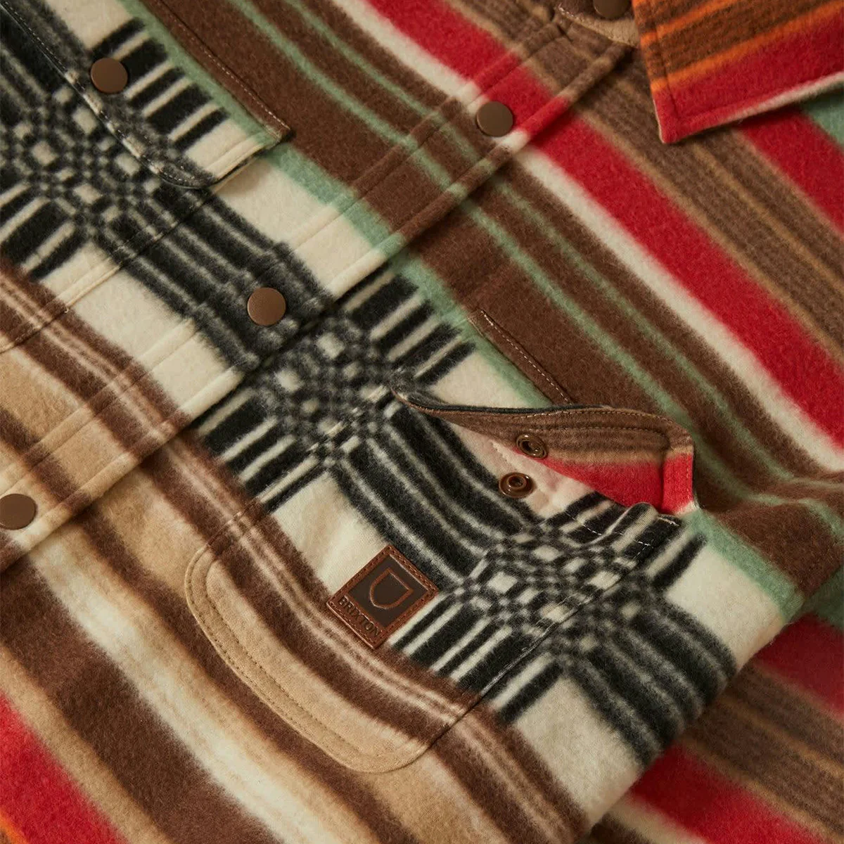 Brixton Bowery Arctic Stretch Longsleeve Fleece Shirt Multi Blanket Stripe - Image 4