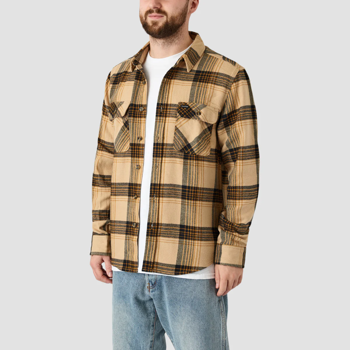 Brixton Bowery Longsleeve Flannel Shirt Sand/Black - Image 2