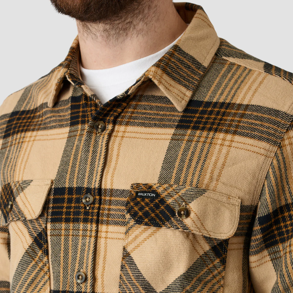 Brixton Bowery Longsleeve Flannel Shirt Sand/Black - Image 4