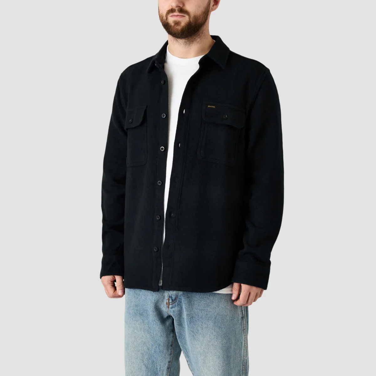 Brixton Bowery Textured Loop Twill Overshirt Black - Image 2