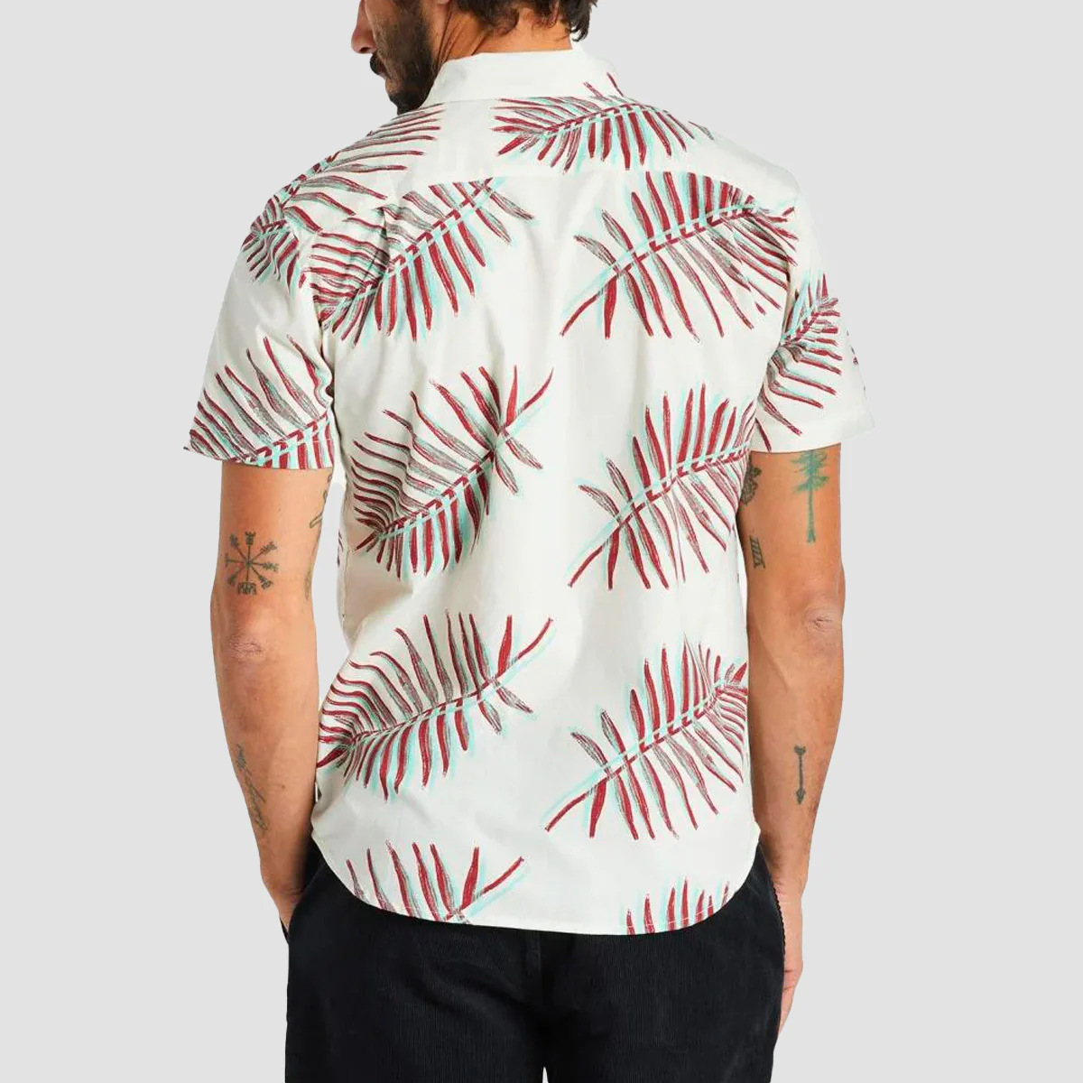 Brixton Charter Print Short Sleeve Shirt Off White/Palm Leaf - Image 2