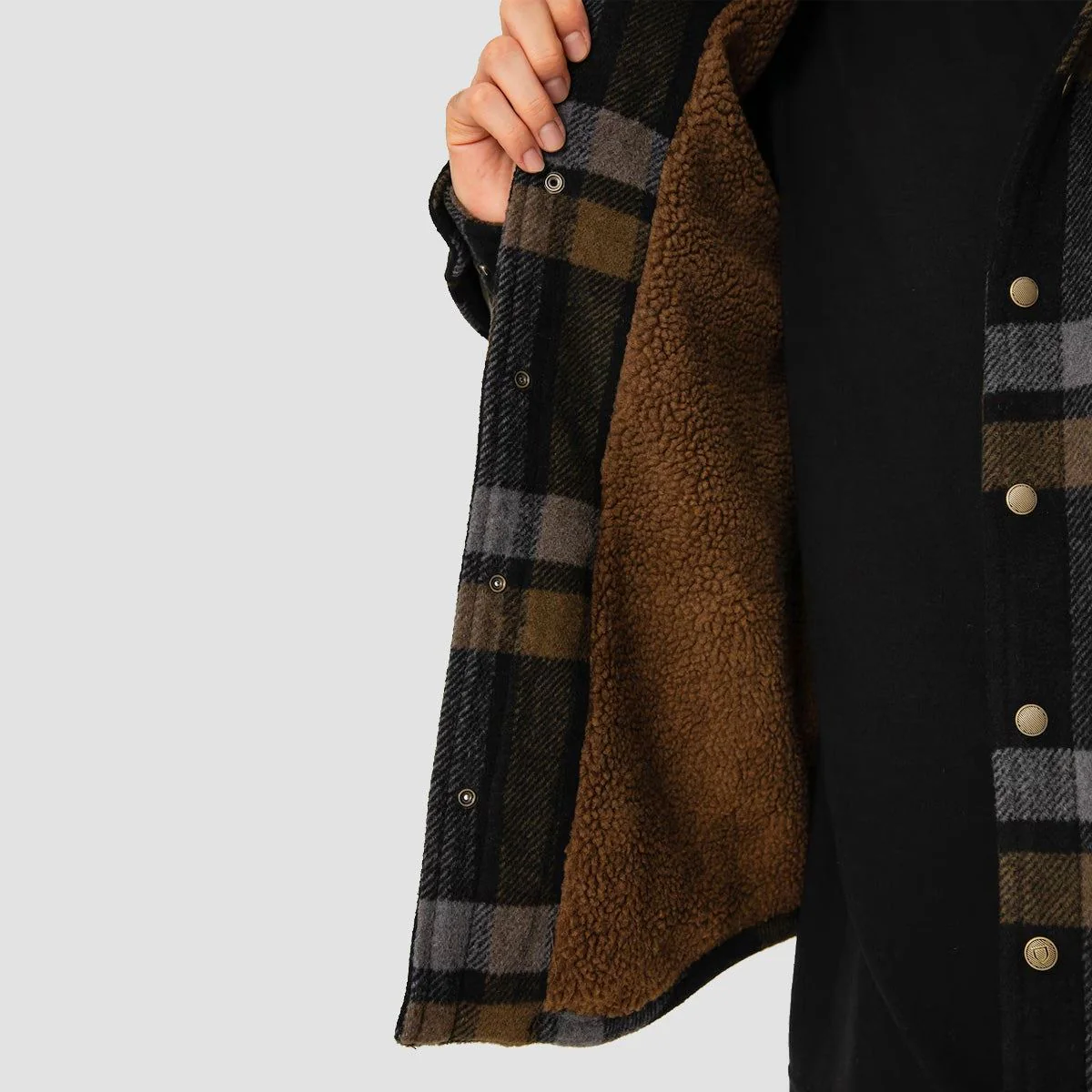 Brixton Durham Sherpa Lined Jacket Black/Charcoal/Desert Palm - Image 2