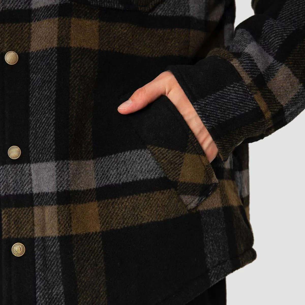 Brixton Durham Sherpa Lined Jacket Black/Charcoal/Desert Palm - Image 4