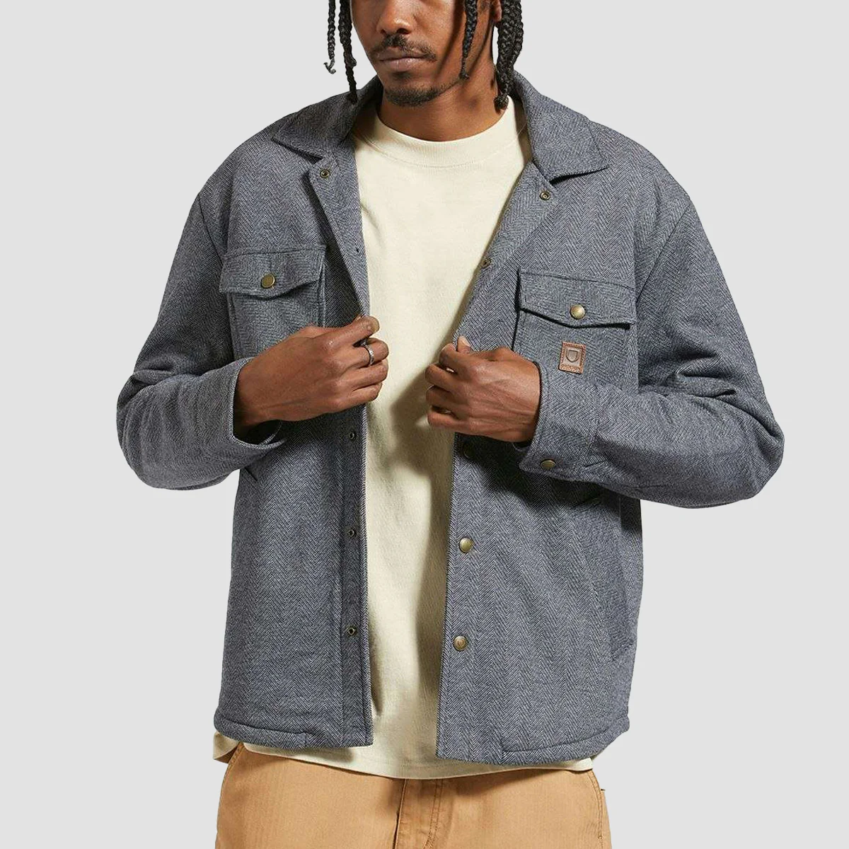 Brixton Durham Sherpa Lined Jacket Black Herringbone - Image 2