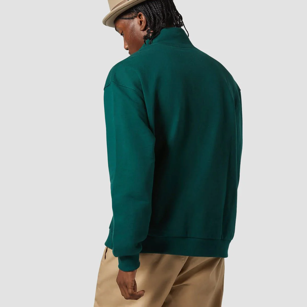 Brixton Embroidered Heavyweight Half Zip Sweatshirt Deep Emerald - Image 2