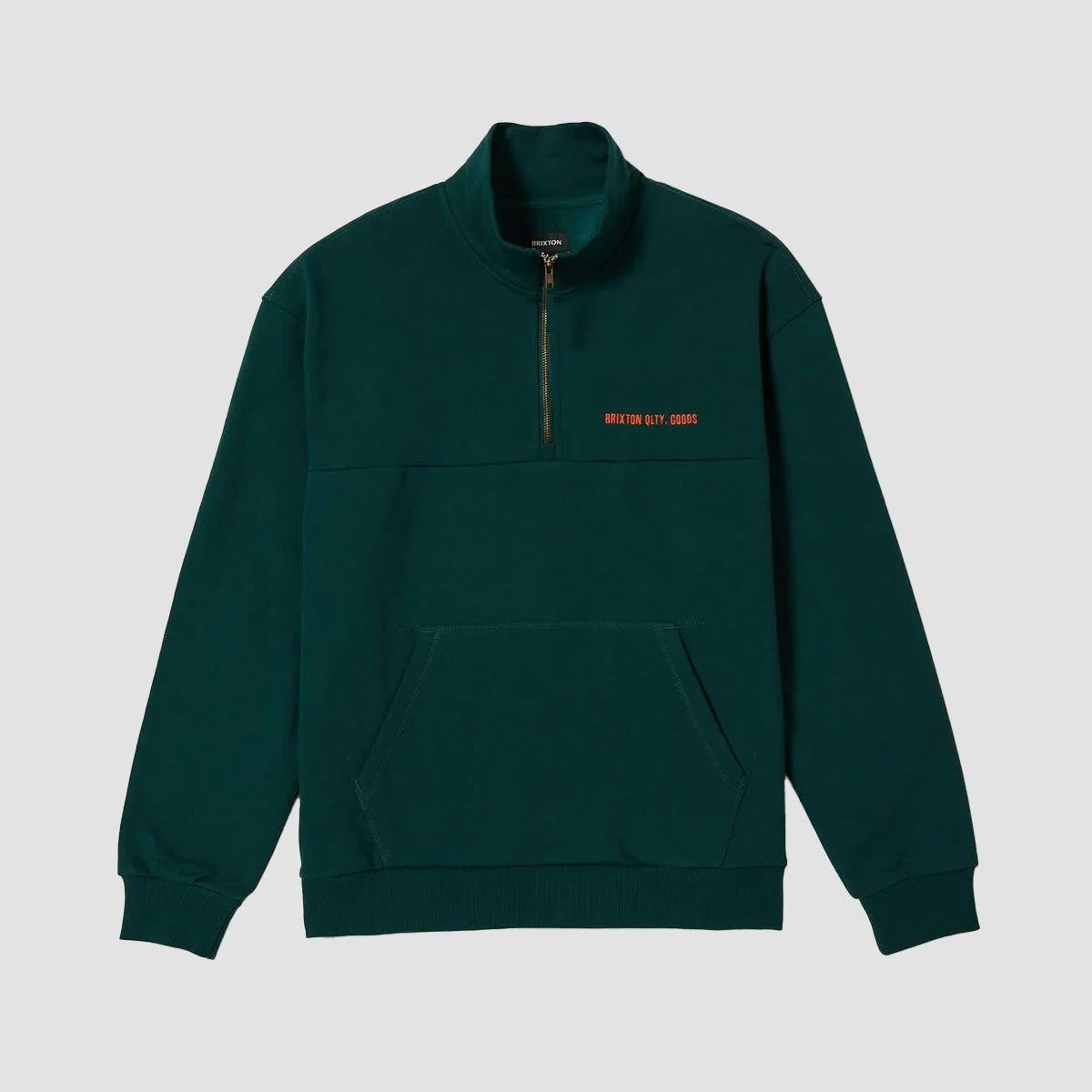 Brixton Embroidered Heavyweight Half Zip Sweatshirt Deep Emerald - Image 3