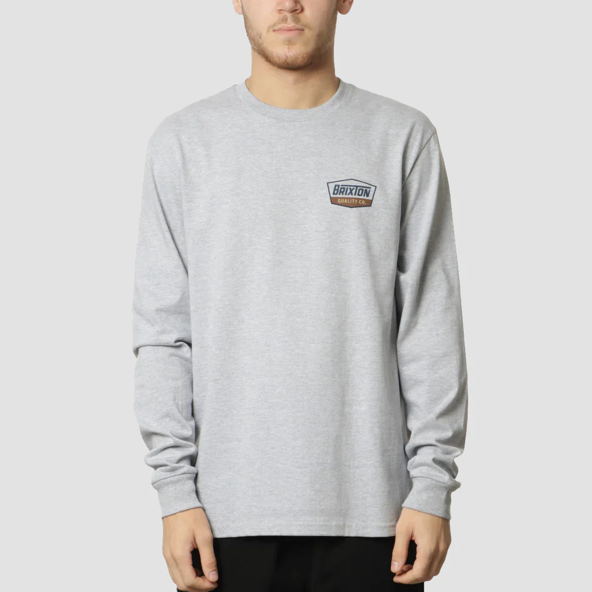 Brixton Regal Longsleeve T-Shirt Heather Grey/Navy/Brown - Image 2