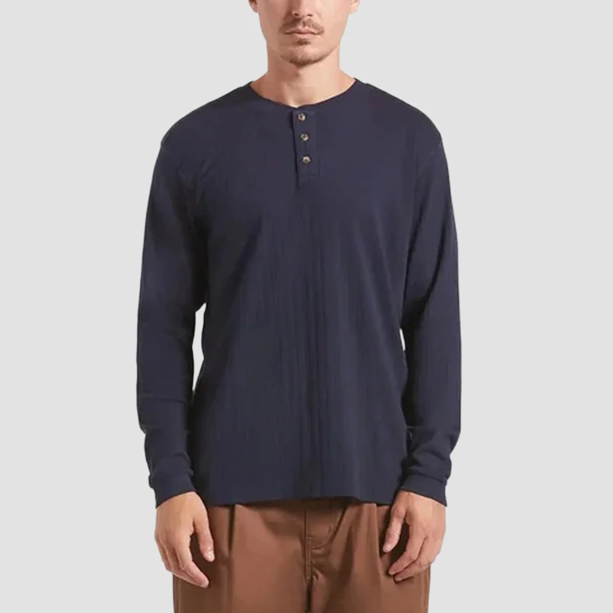 Brixton Vintage Ribbed Henley Longsleeve T-Shirt Washed Navy