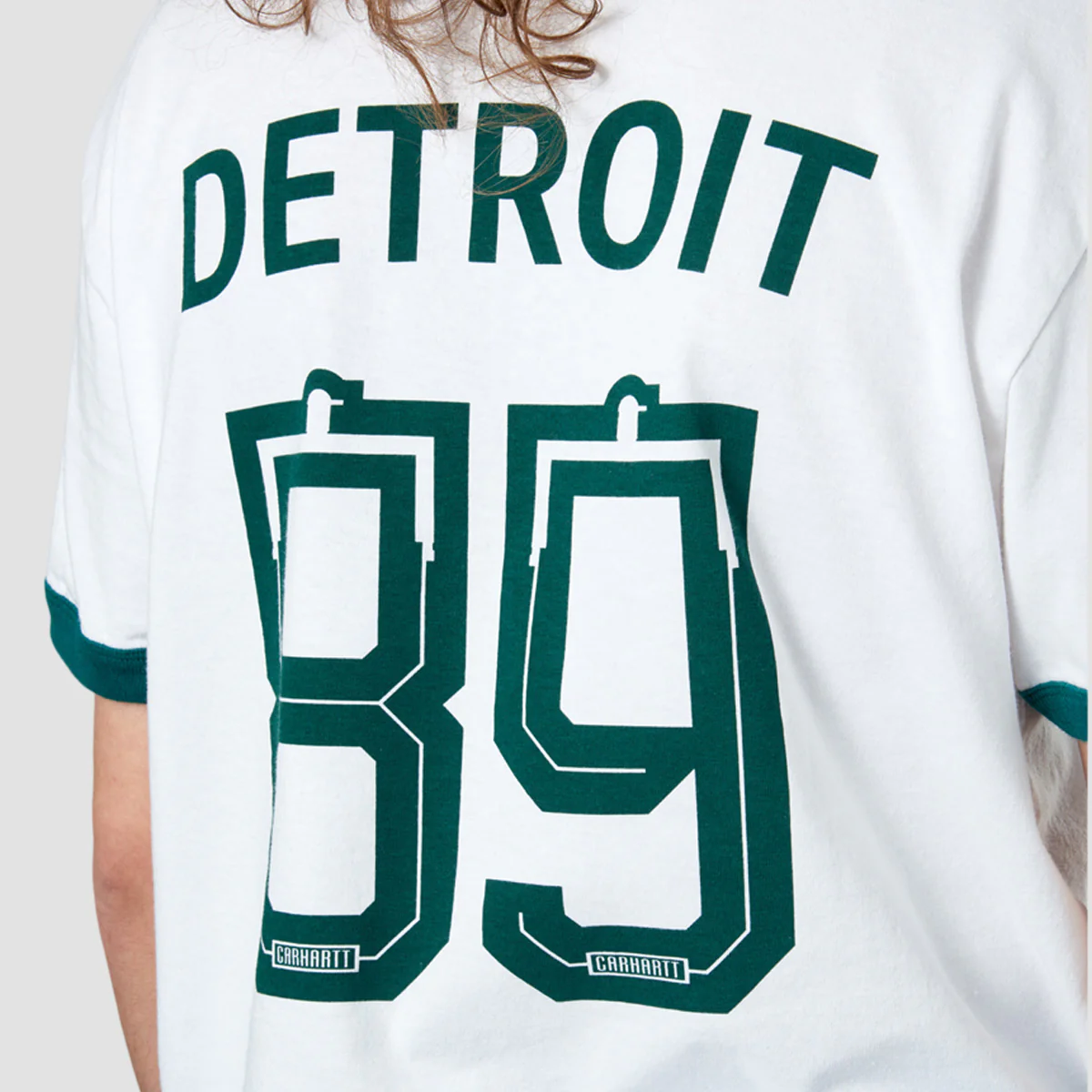 Carhartt WIP 89 Ringer T-Shirt White/Rainforest Heavy Enzyme Wash - Image 3