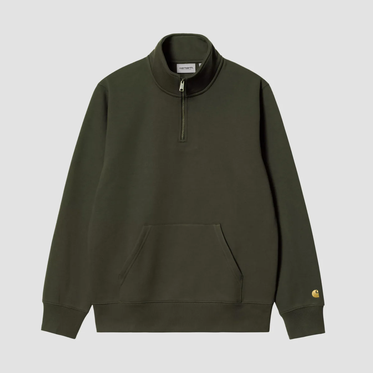 Carhartt WIP Chase Neck Zip Sweatshirt Olive/Gold - Image 3