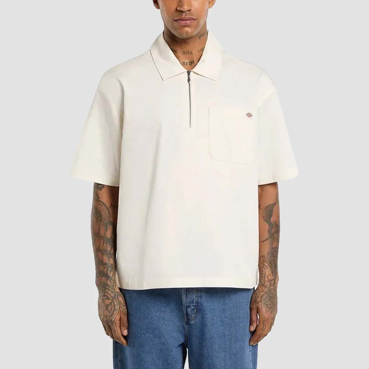 Dickies Cadiz1/4 Zip Short Sleeve Work Shirt Egret