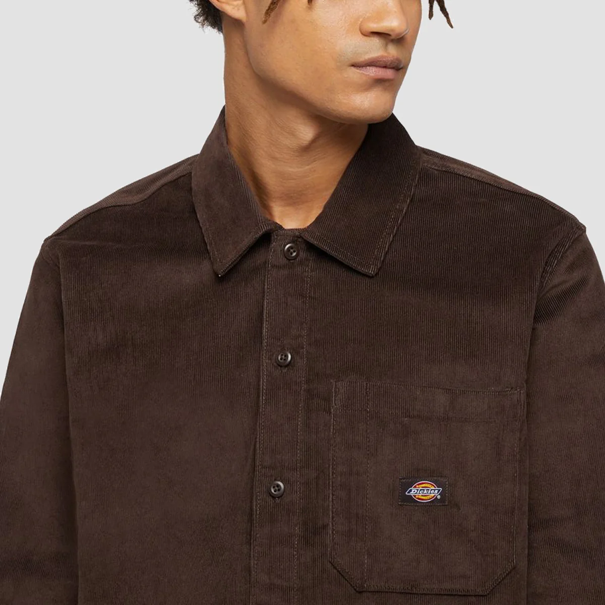 Dickies Corduroy Longsleeve Shirt Chocolate Brown - Image 3
