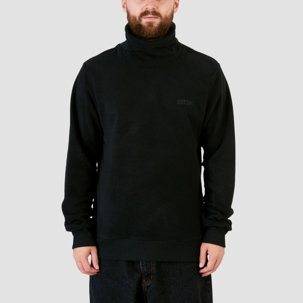 Gotcha Funnel Neck Fleece Sweatshirt Jet Black