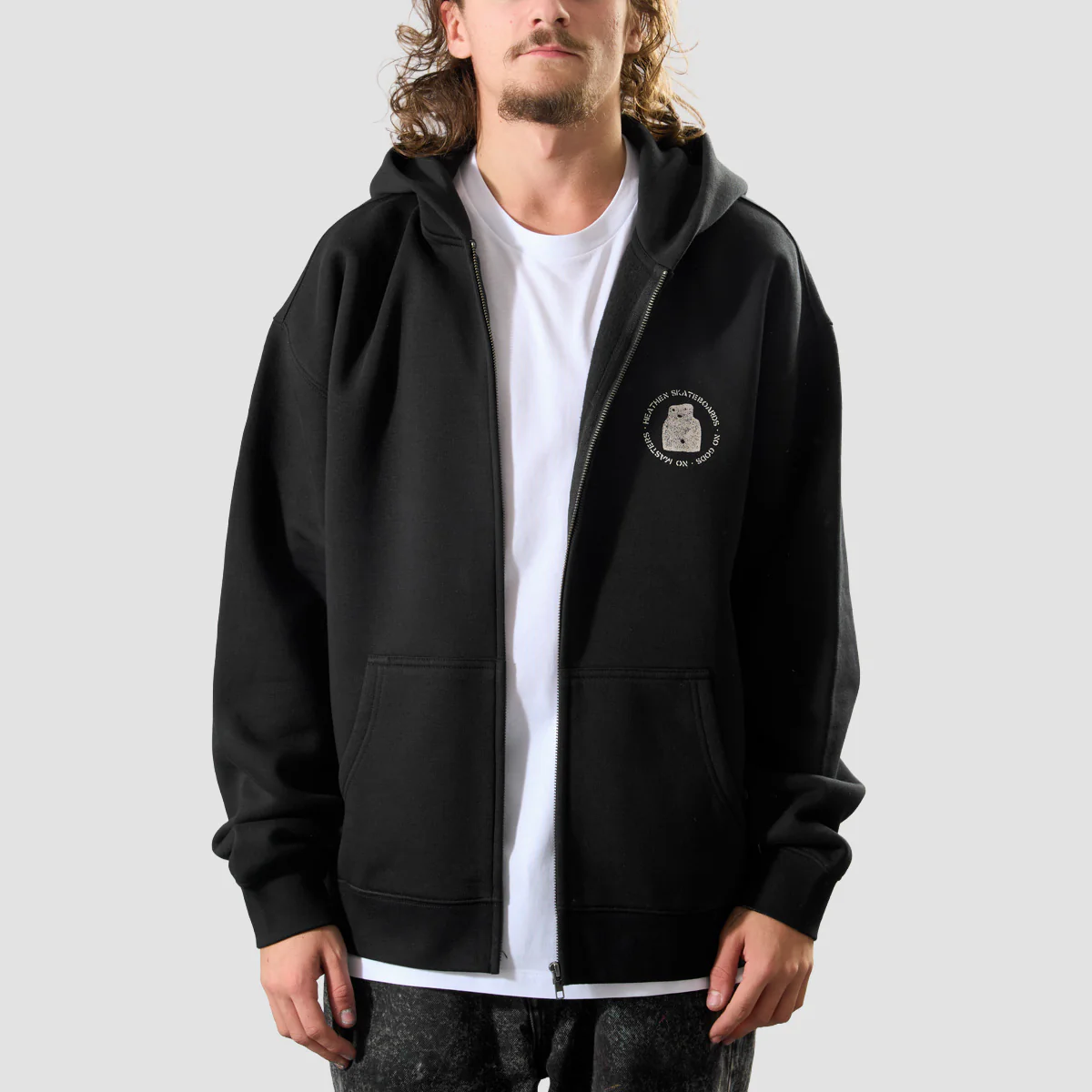 Heathen Buddo Relax Fit Zip Hoodie Black - Image 3