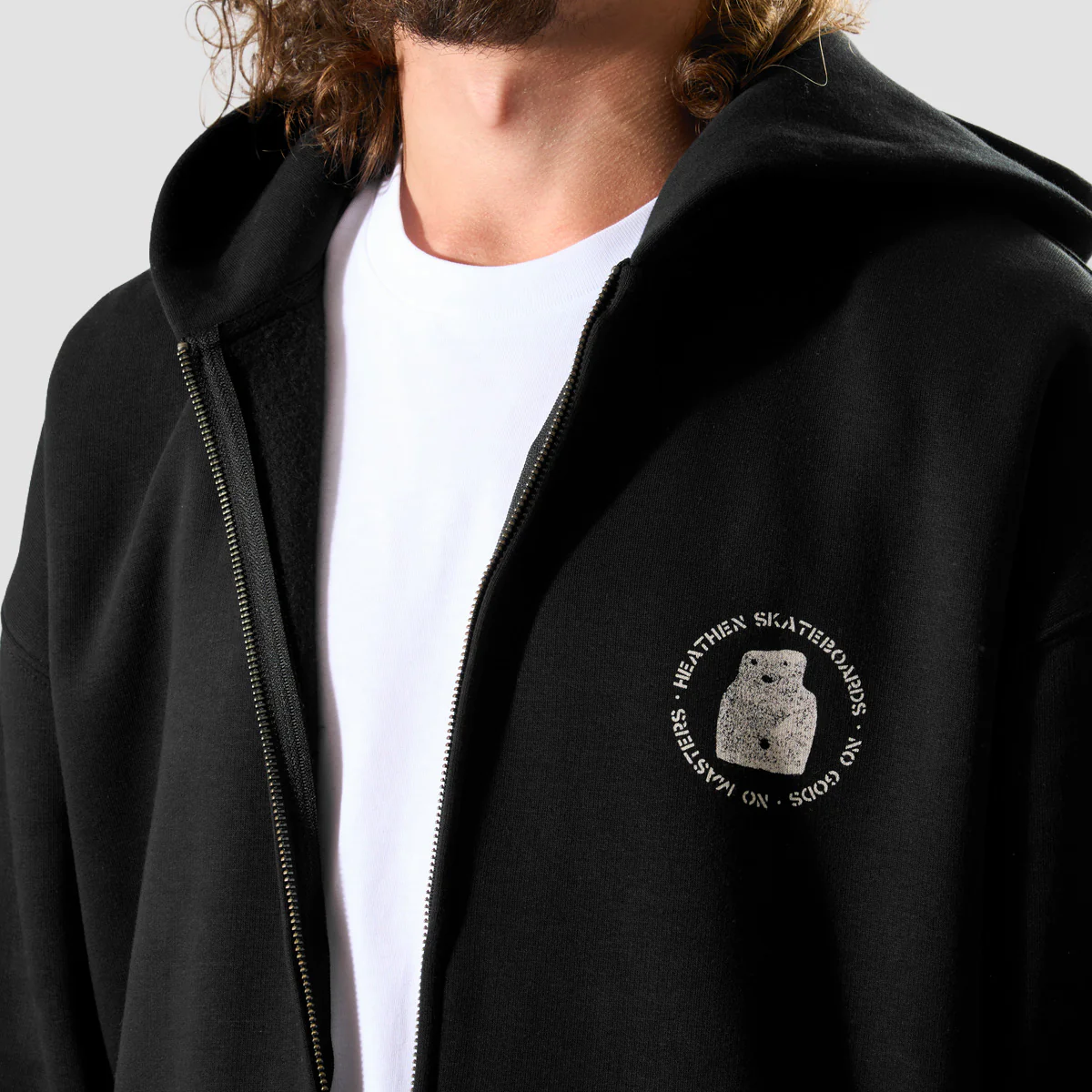 Heathen Buddo Relax Fit Zip Hoodie Black - Image 4