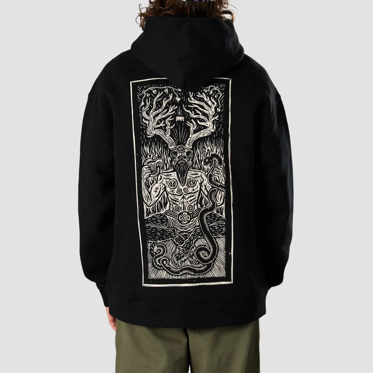 Heathen Ceronnous Mono Relax fit Pullover Hoodie Black
