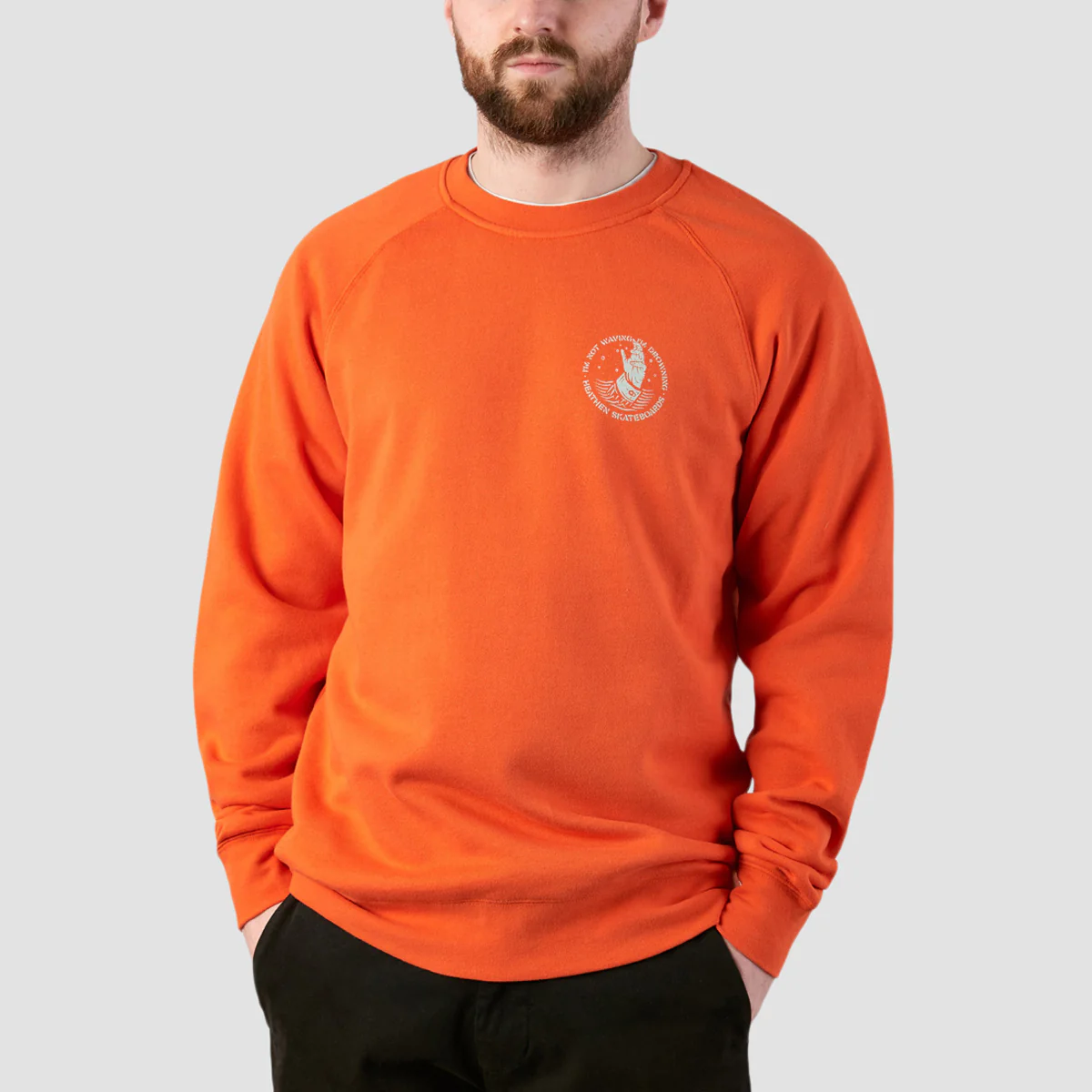 Heathen Drowning Crew Sweatshirt Orange - Image 2