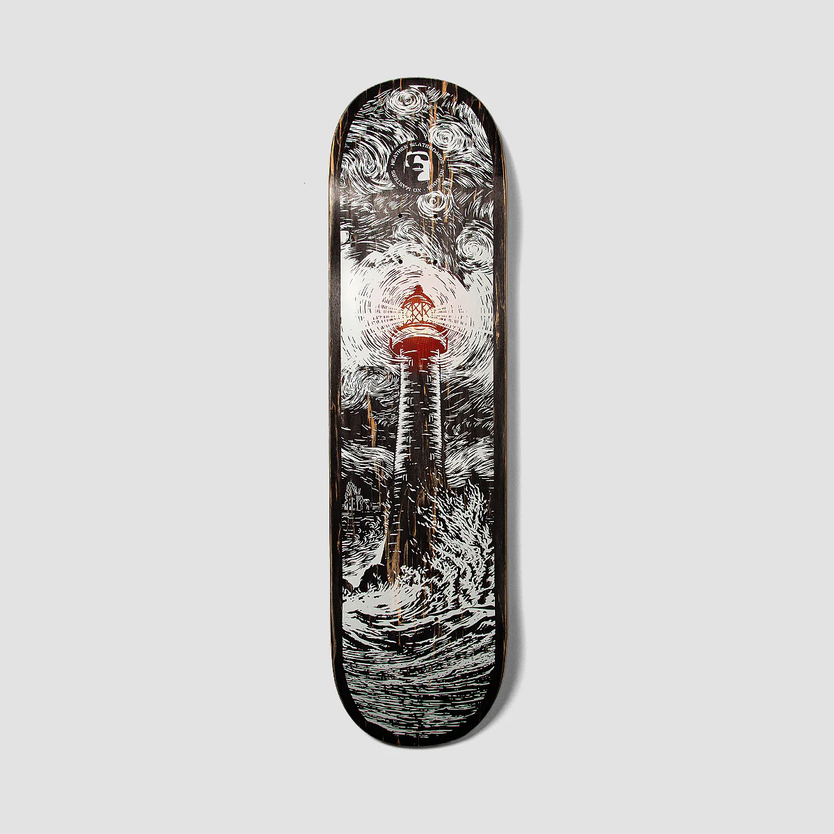 Heathen Lighthouse On Squarehead Skateboard Deck Black/White - 8.5"