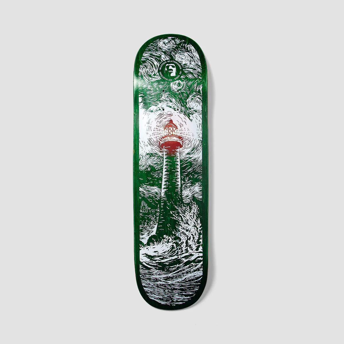 Heathen Lighthouse On Squarehead Skateboard Deck Green/White - 8.25"