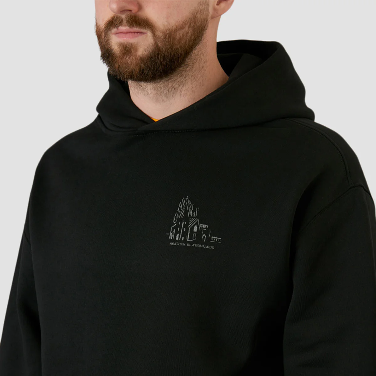 Heathen Lighthouse Relax Fit Pullover Hoodie Black/Metal - Image 3