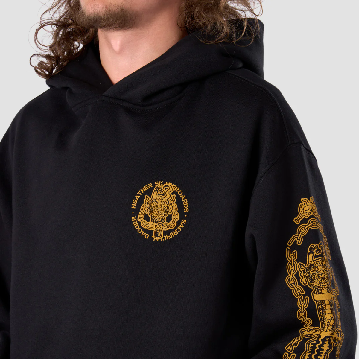 Heathen Sacrificial Dagger Relax Fit Pullover Hoodie Black - Image 3
