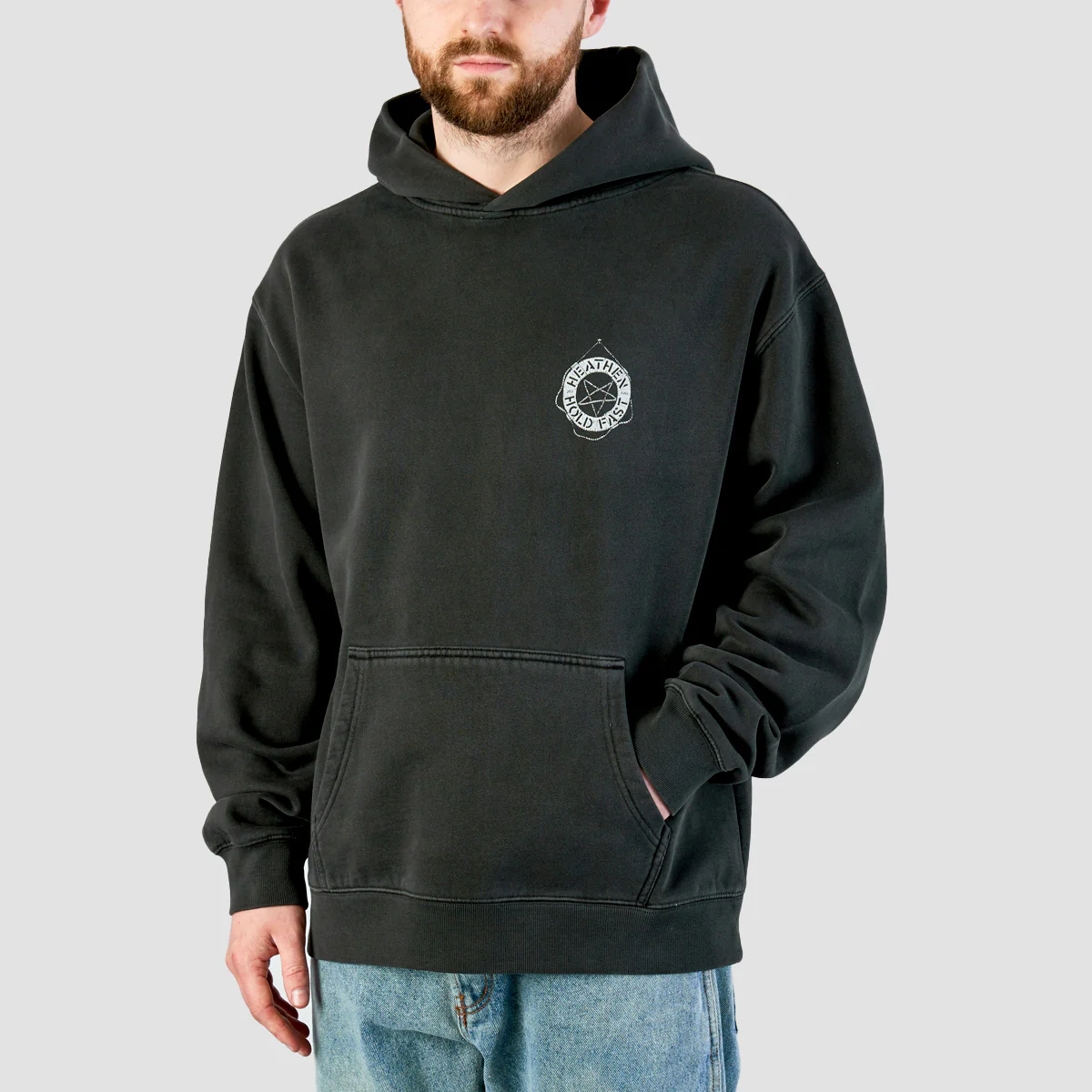 Heathen Stormy Seas Relaxed Fit Pullover Hoodie Faded Black - Image 2