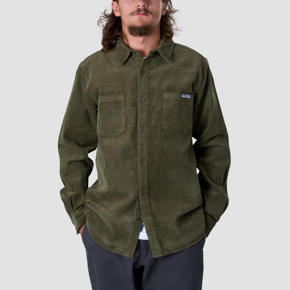 Heathen VG+ Dissolution Cord Longsleeve Shirt Moss - Image 2