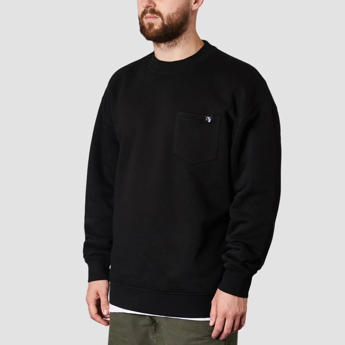 Heathen Wolf Flow Relaxed Fit Pocket Crew Sweat Black - Image 3