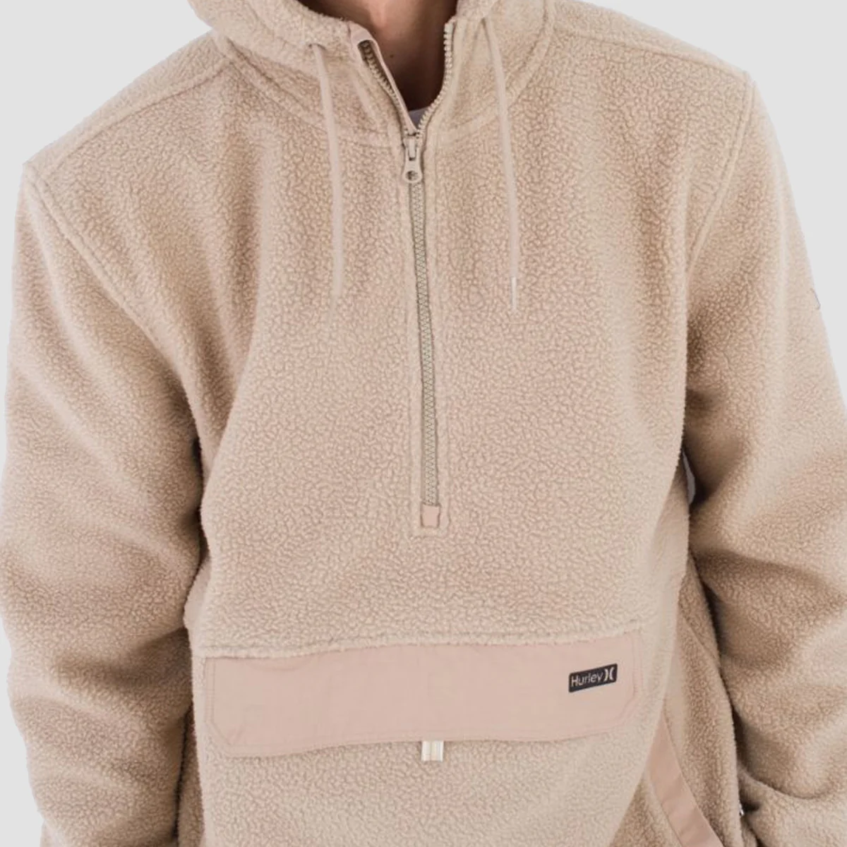 Hurley Burrito Sherpa 1/4 Zip Pullover Hoodie Khaki - Image 3