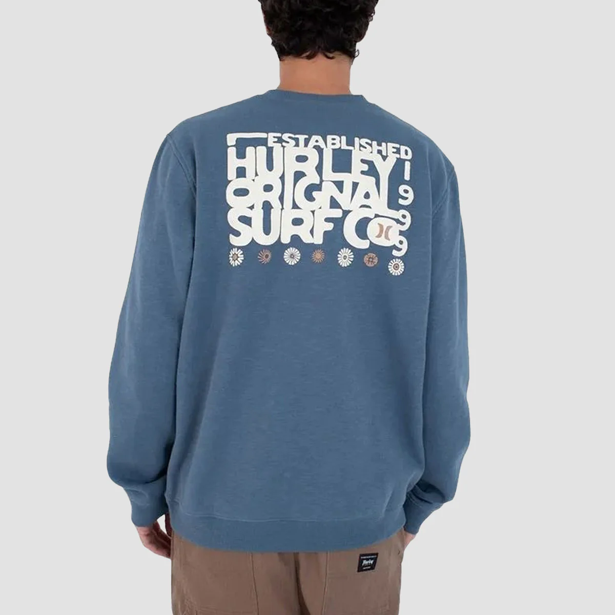 Hurley Graphic Slub Crew Sweatshirt Grey Teal - Image 2