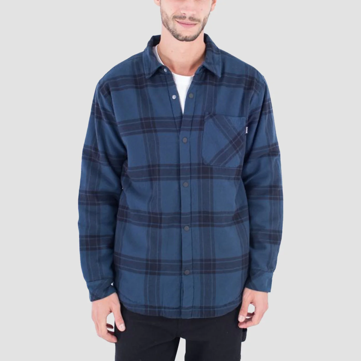 Hurley Portland Sherpa Lined Flannel Longsleeve Shirt Armored Navy 2