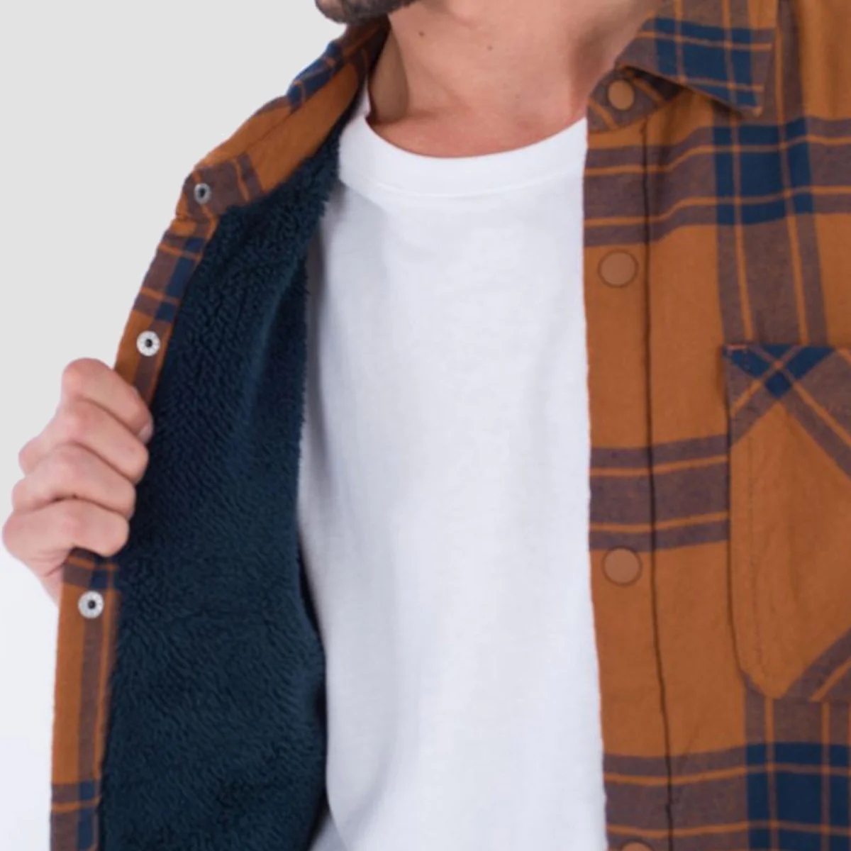 Hurley Portland Sherpa Lined Flannel Longsleeve Shirt Euro Brown - Image 2