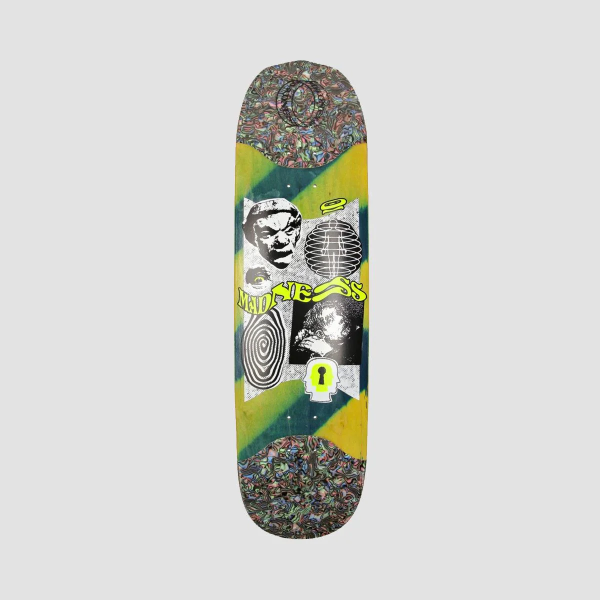 Madness Outcast R7 Slick On Tail and Nose Burden Shaped Skateboard Deck Green/Multi - 8.5"