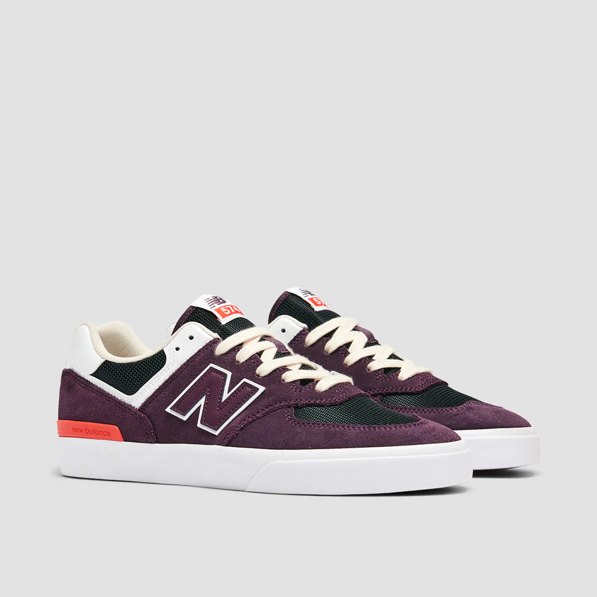 New Balance Numeric 574 Shoes - Plum Brown/White - Image 2