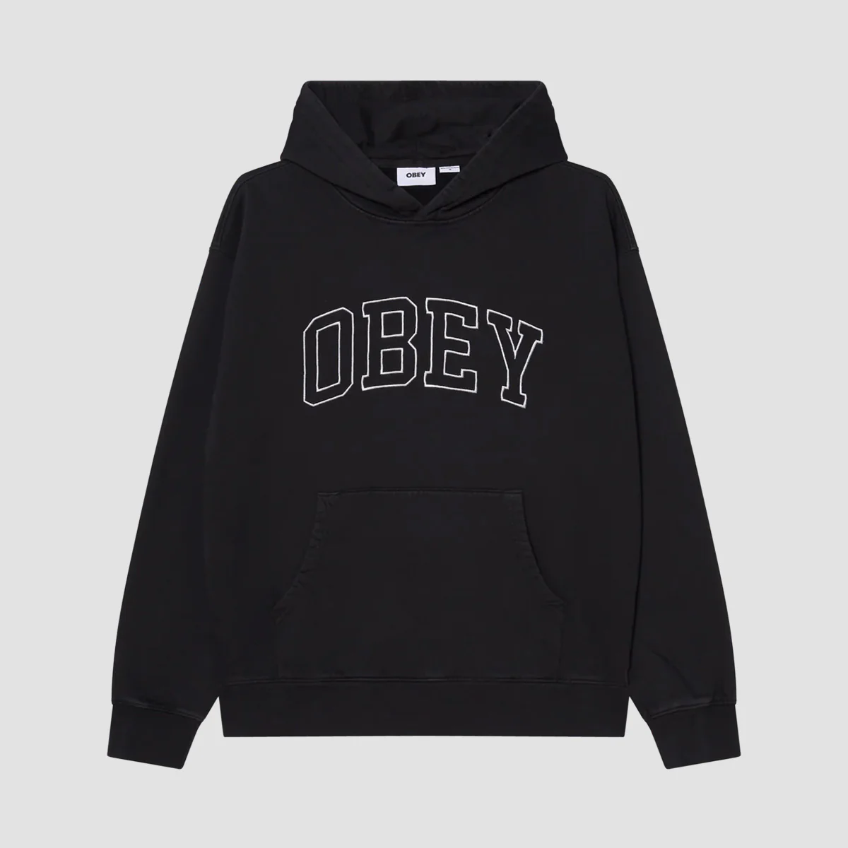 OBEY Collegiate Faded Extra Heavyweight Pullover Hoodie Digital Black Faded Wash