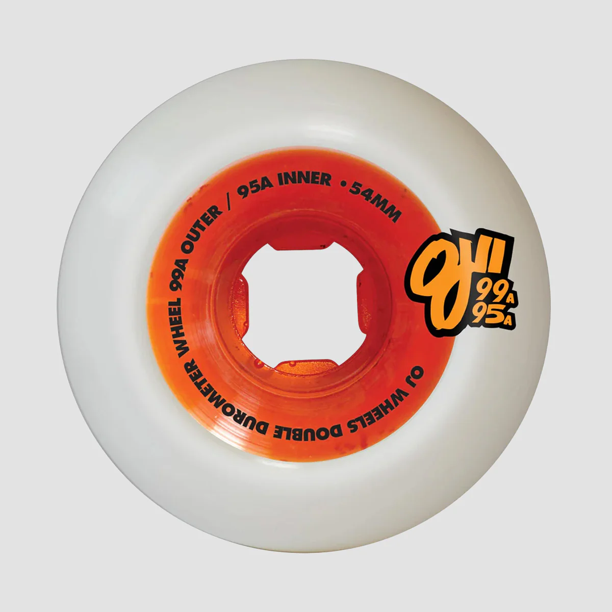 OJ Double Duro 101a/95a Mini Combo Skateboard Wheels White/Orange 54mm - Image 4