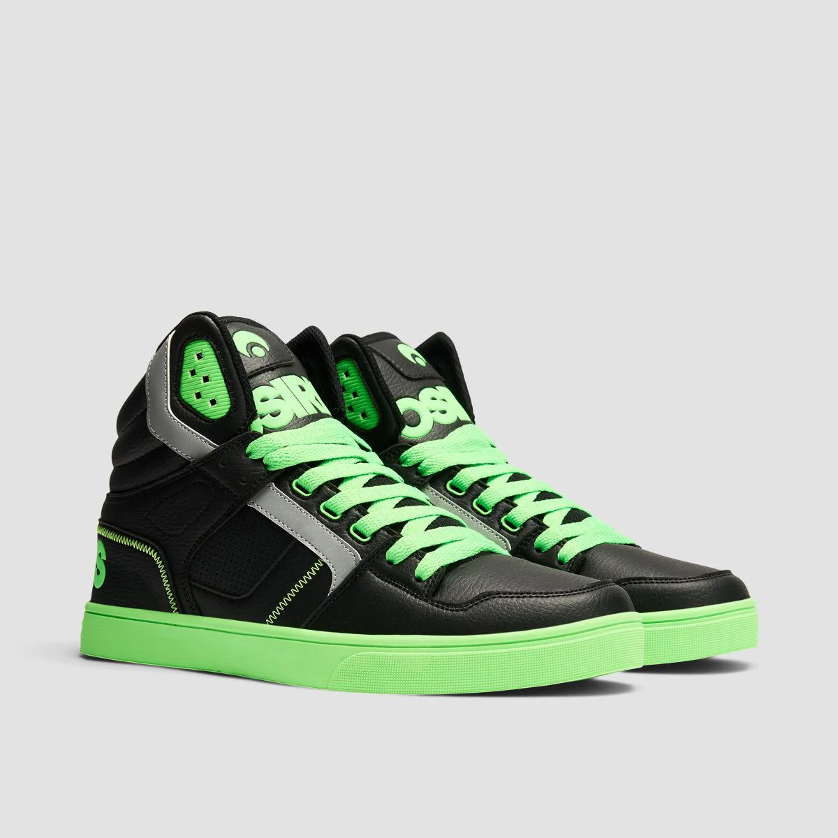 Osiris Clone High Top Shoes - Black/Black/Green - Image 2