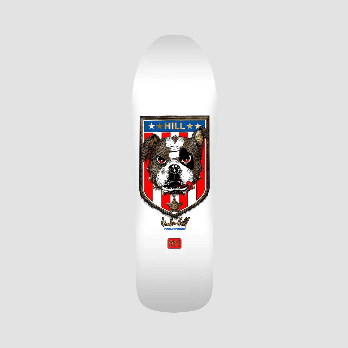 Powell Peralta Frankie Hill Bull Dog 13 167 Skateboard Deck White/Gold Foil - 10"