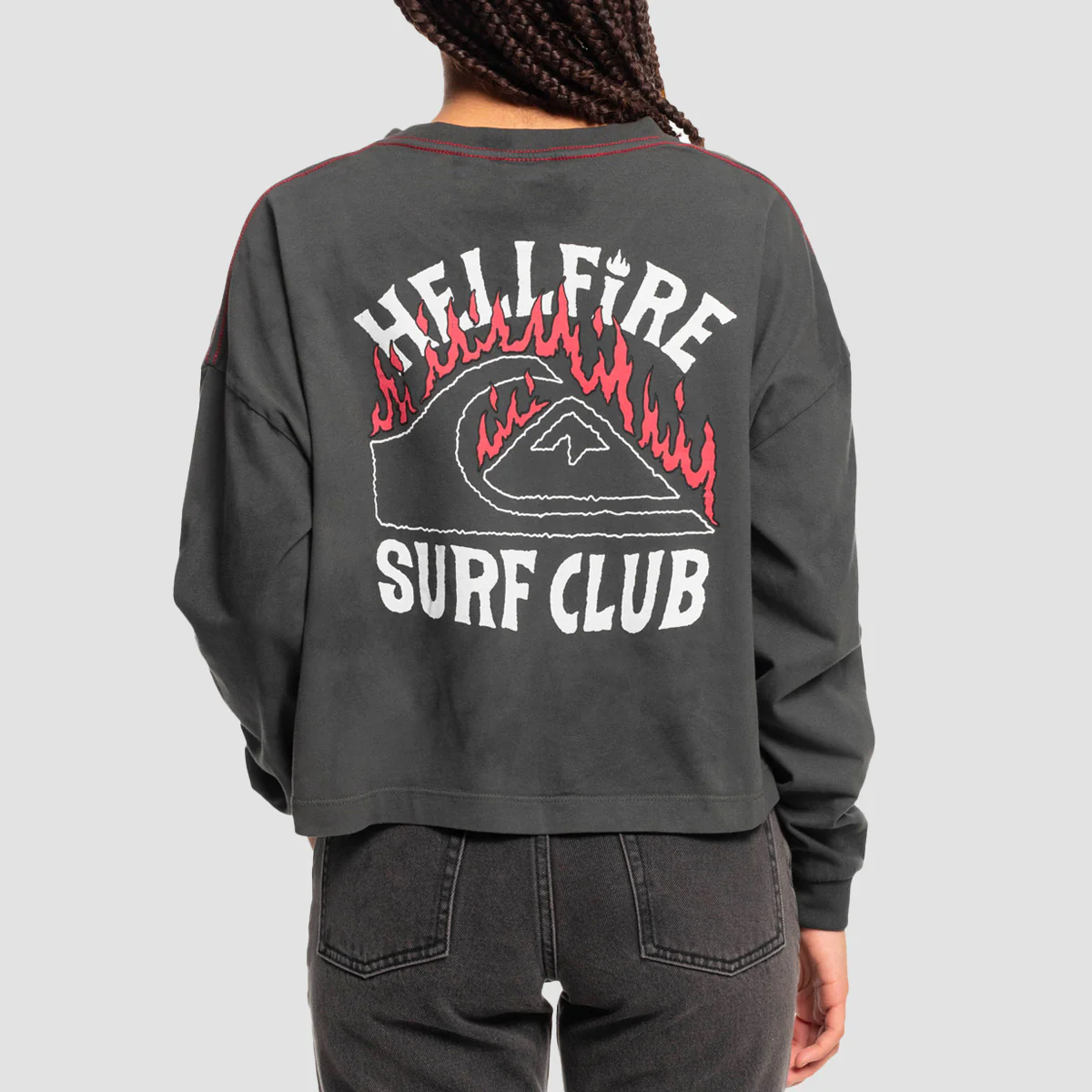 Quiksilver x Stranger Things 86 Oversized Cropped Longsleeve T-Shirt Black Upside Down - Womens - Image 3