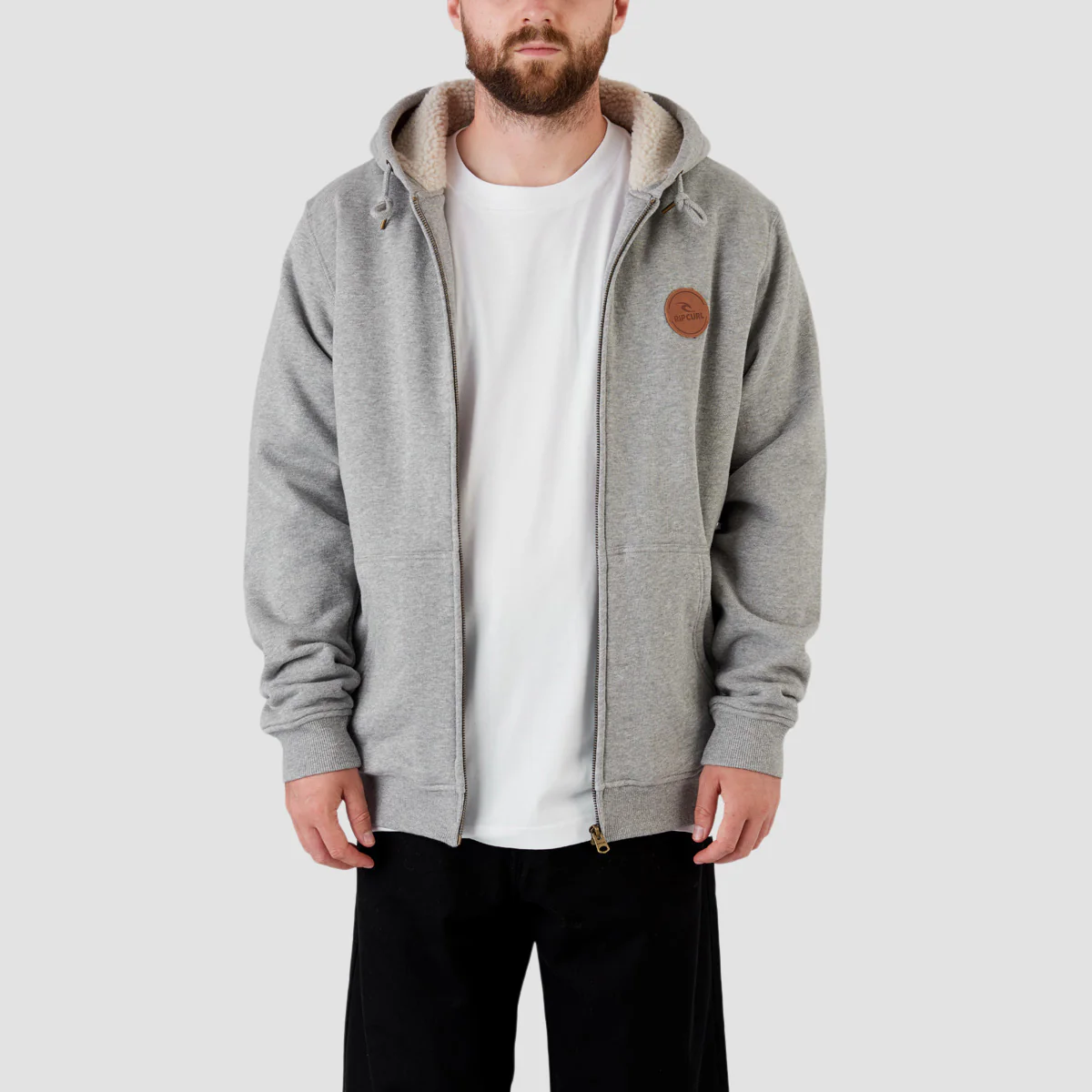 Rip Curl Icos Sherpa Lined Zip Hoodie Grey Marle - Image 2