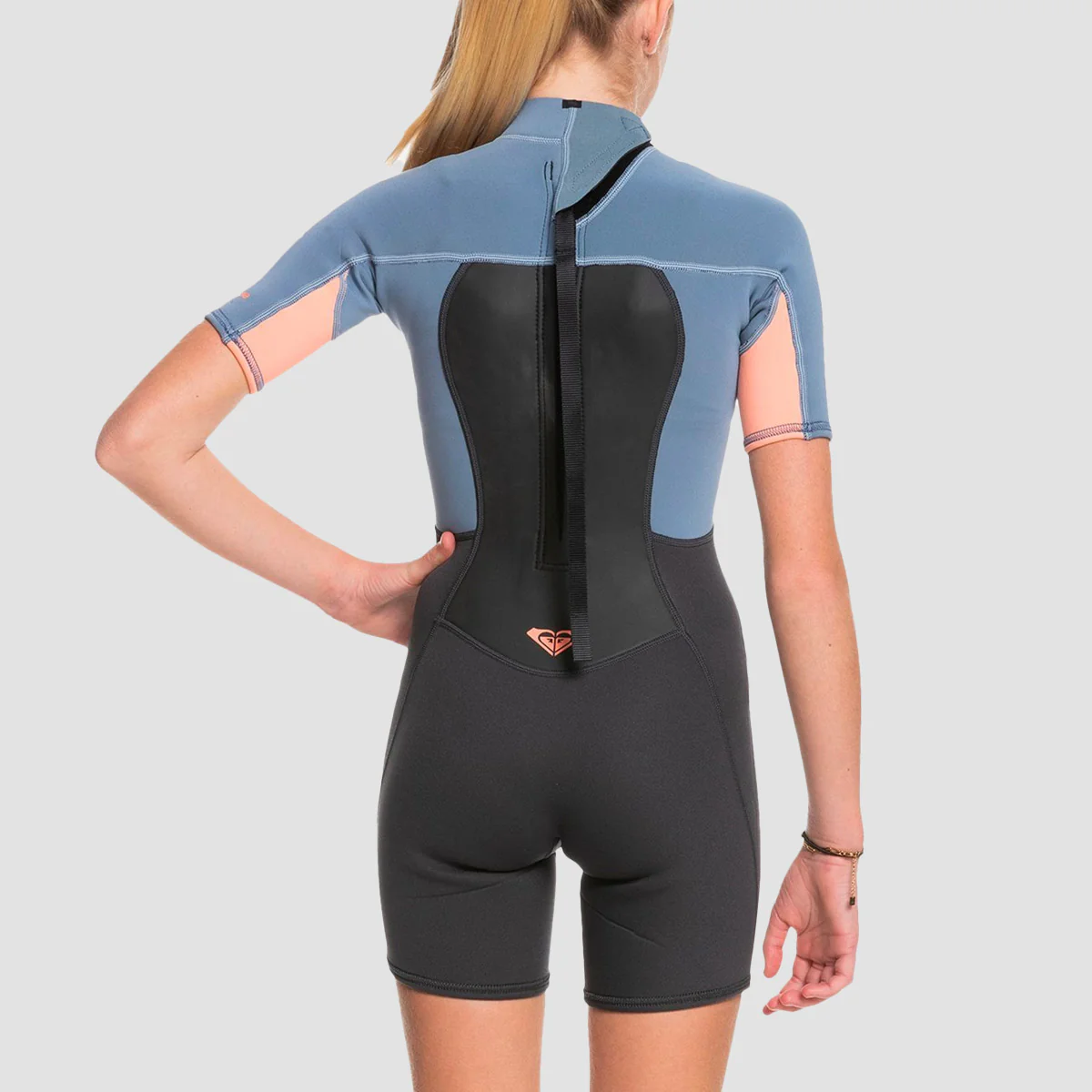 Roxy 2/2mm Prologue Back Zip Shorty Wetsuit Cloud Black/Powdered Grey/Sunglow - Girls - Image 3